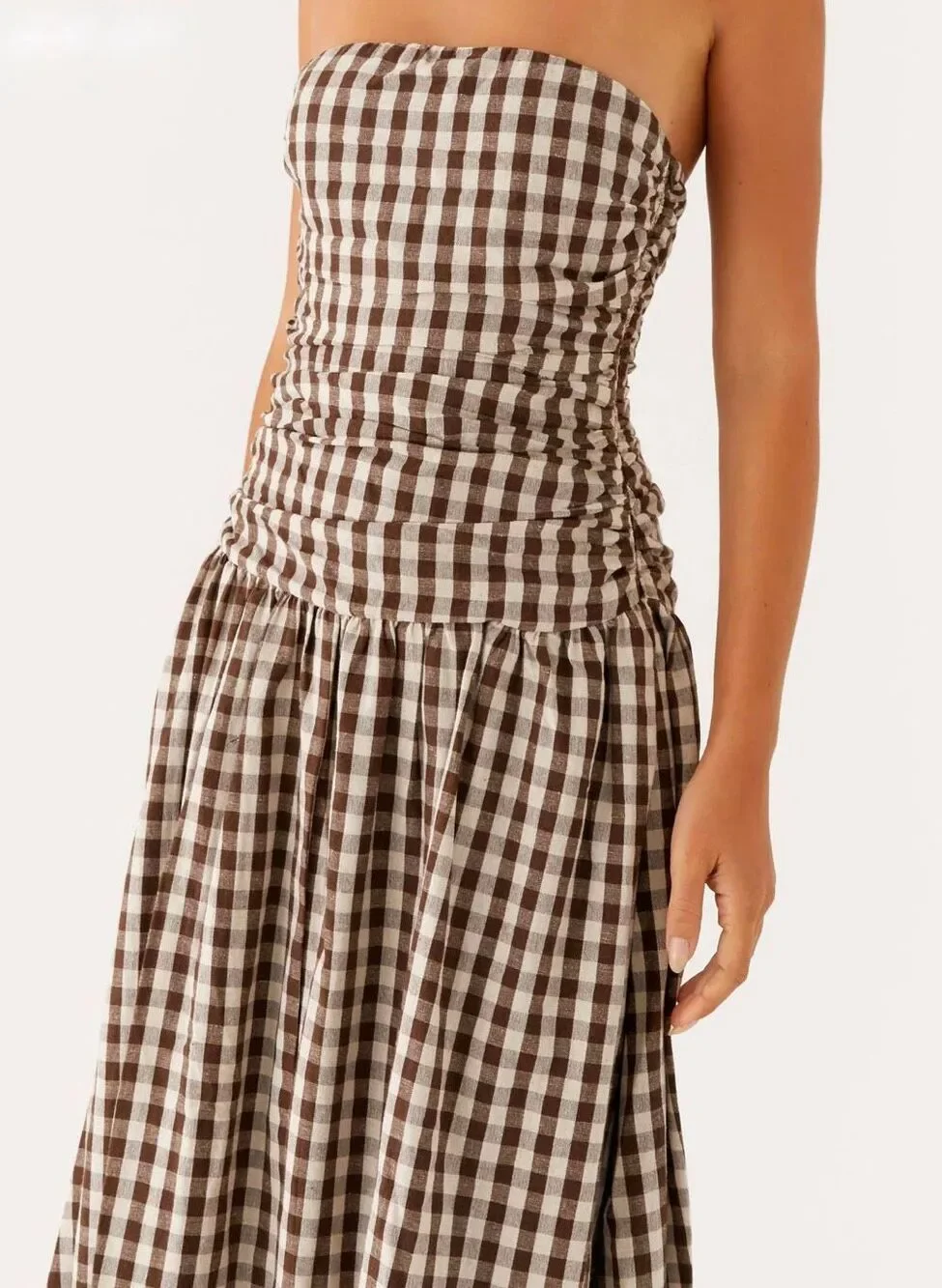 Peppermayo Carmel Strapless Maxi Dress in Brown Gingham Size 4